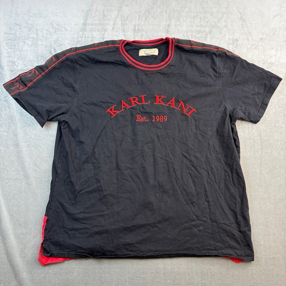 Karl Kani Embroidered Logo Tee‎ Black Red Y2K Streetwear 2XL
